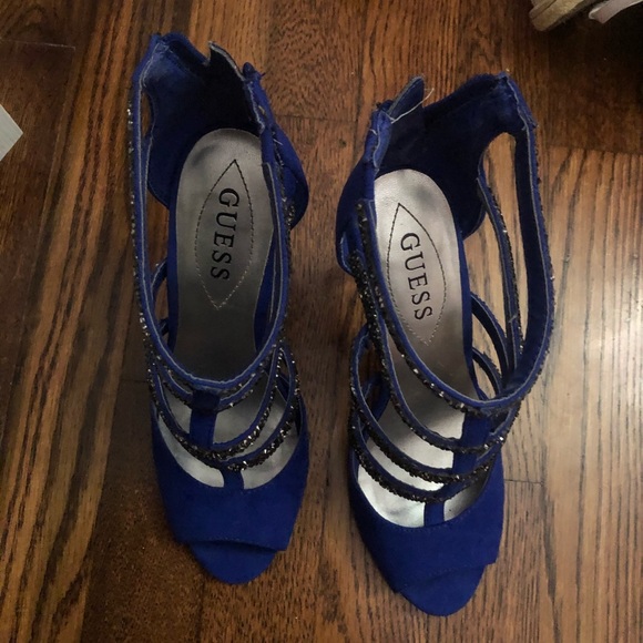 NEW 🆕 Guess Sparkly Cobalt Open Toe Strappy Heels - Picture 4 of 8